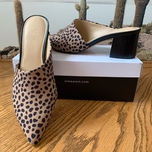 Nine West Charlee Asymmetrical Cheetah Heel Mules